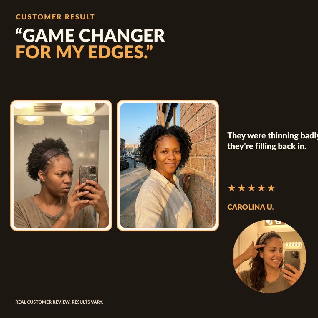 Customer review and before-and-after result for hair edges