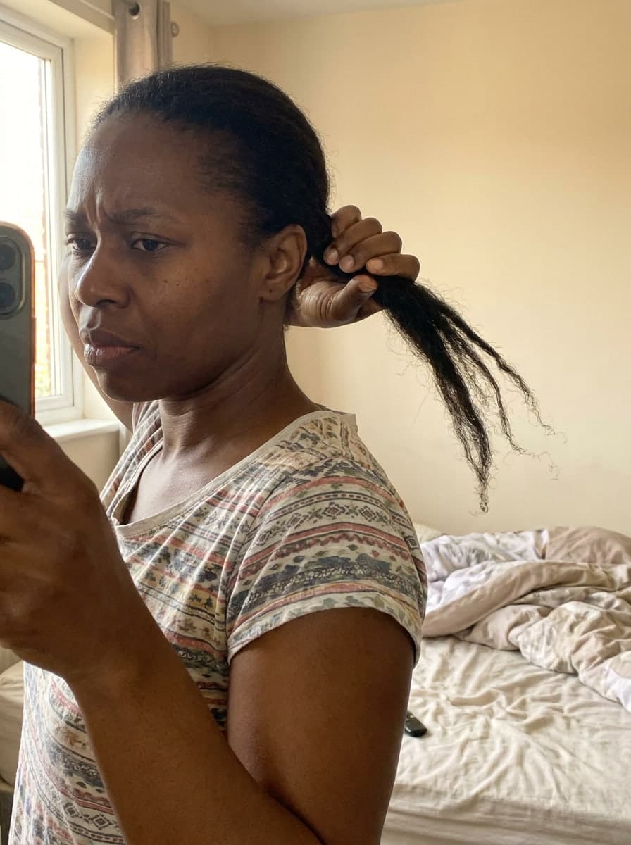 Ponytail thickens up — Before
