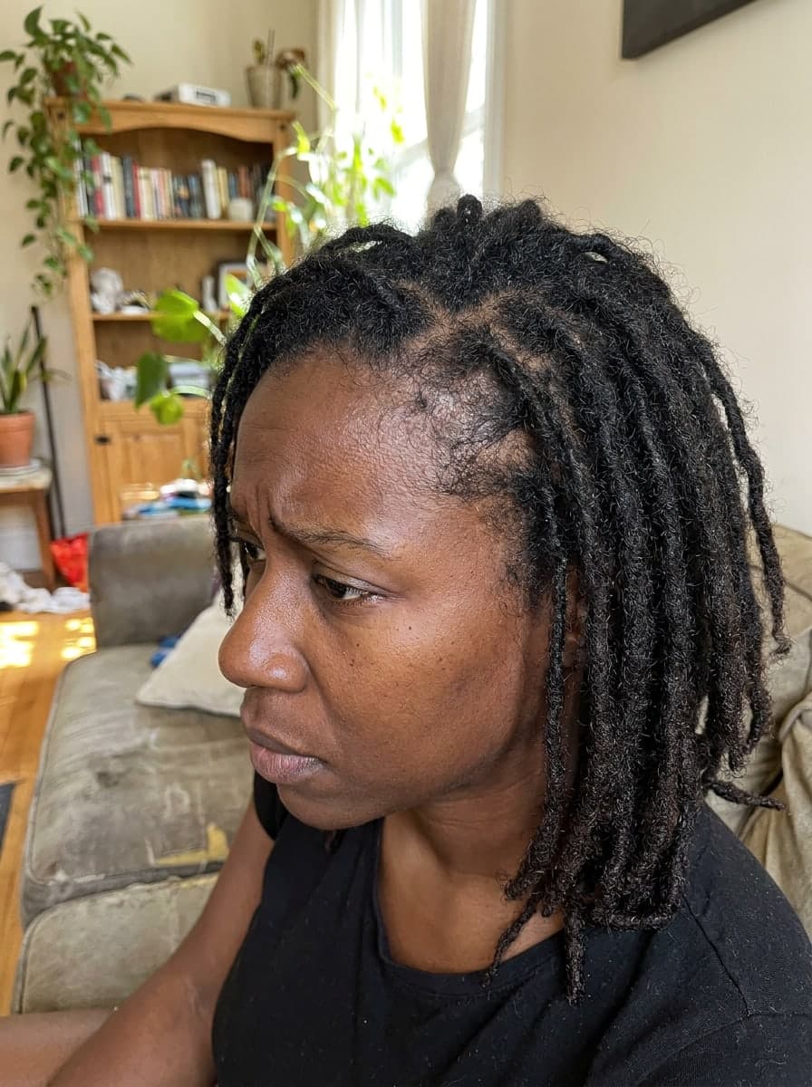 Scalp fills between locs — Before